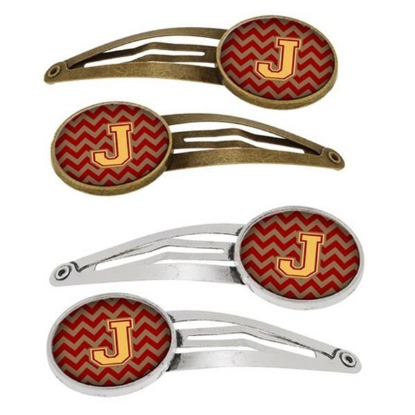 Letter J Chevron Garnet and Gold Barrettes Hair Clips, Set of 4, 4PK, Carolines Treasures, Mfr#: CJ1048-JHCS4